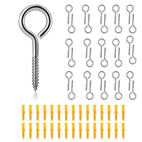 AZIDWJN Ösenschraube Edelstahl, M5 x 65mm Heavy Duty Schraubösen, 30 Stück Große Ringschrauben Ösenhaken Schraubhaken für Hängematten, Markisen, Schaukelstühle mit 30 Spreizrohr AZIDWJN Ösenschraube Edelstahl, M5 x 65mm Heavy Duty Schraubösen, 30 Stück Große Ringschrauben Ösenhaken Schraubhaken für Hängematten, Markisen, Schaukelstühle mit 30 Spreizrohr von AZIDWJN