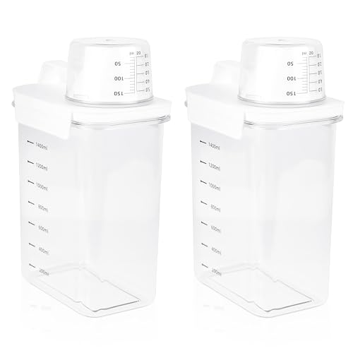 AZKEEGREY 2 Stück Waschpulver Aufbewahrungsbox 1800 ml, Waschmittelbehälter mit Messbecher, Waschmittelbox für Pulver Flüssig, Mehrzweck Waschmittelspender von AZKEEGREY