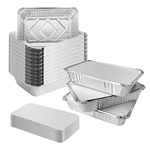 AZKEEGREY 50 Stück Aluschalen mit Deckel Aluschalen Einweg 21.5x16x5CM, Grill Aluschalen mit Deckel Einweg Schalen aus Aluminiumfolie mit Deckel für Backen, Braten, Kochen, Klein Behälter von AZKEEGREY