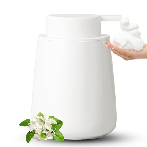 AZMOYAC Schäumender Seifenspender – 340 ml, weißer Keramikschaum-Handseifenspender für Badezimmer, Handwaschspenderflasche mit schäumender Pumpe, minimalistischer nachfüllbarer Spülseifenspender für von AZMOYAC