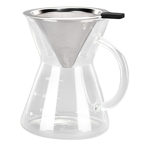 AZMUDE Kaffeeserver, 400 ml, Glas-Kaffeekanne, Wasserkocher, hitzebeständig, Übergießkaffeemaschine mit Edelstahlfilter für die Küche zu Hause (Flacher Boden) von AZMUDE