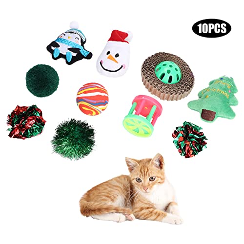 AZMUDE Katze Spielzeug Set, 10 Stück Kunststoff Haustier Weihnachts Ring Papier Ball Bell Lustige interaktive Trainings zubehör für Katzen Spielzeit Stimulation Dauerhaftes Plüsch AZMUDE Katze Spielzeug Set, 10 Stück Kunststoff Haustier Weihnachts Ring Papier Ball Bell Lustige interaktive Trainings zubehör für Katzen Spielzeit Stimulation Dauerhaftes Plüsch von AZMUDE