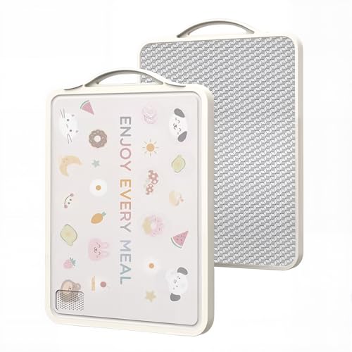 Doppelseitiges Schneidebrett aus Edelstahl, vertikales Küchenschneidebrett mit Anti-Kratz-Netzdesign, Saftrille, TPE-Kantenschutz von AZMUDE