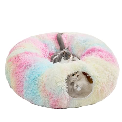Katzentunnel XXL Katzenbett Donut Form, 90x30 cm Groß mit Eingängen und Spielball, Schlaf- und Spieltunnel Für Katze/Kleinhaustier, Faltbar und Einfach zu Reinigen (Farbe) von AZMUDE