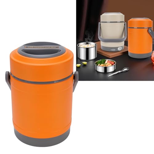 Small Electric Lunch Box, Portable 1.6L Stainless Steel Food Warmer Multifunctional Heating Lunch Box for Office Travel Dorm Mini Electric Lunch Box Food Warmer (Orange) von AZMUDE