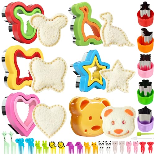33stk Sandwich Ausstechformen für Kinder, Sandwich Schneider und Versiegelung (Groß), Brotausstechformen, Sandwich Crimpers mit Gemüsefrucht-Ausstechern für Bento Box Kinder, Edelstahl von AZOMKER