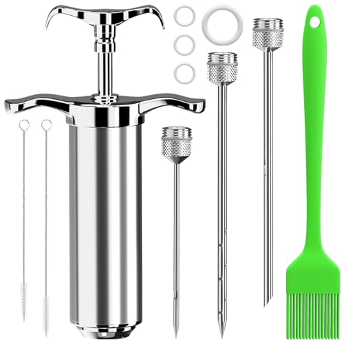 Fleischspritze Marinadenspritze,BBQ Bratenspritze 60ml mit 3 Nadeln,304 Edelstahl-Gewürzspritze,Pökelspritze,Marinierspritze Bratenspritze Set,für Rind,Huhn,Gebäck mit Marmelade zu befüllen (Silber) Fleischspritze Marinadenspritze,BBQ Bratenspritze 60ml mit 3 Nadeln,304 Edelstahl-Gewürzspritze,Pökelspritze,Marinierspritze Bratenspritze Set,für Rind,Huhn,Gebäck mit Marmelade zu befüllen (Silber) von AZOMKER