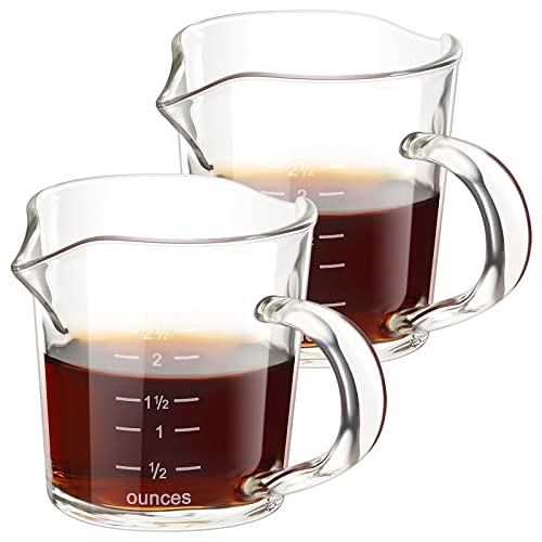 2 Stück 85 ml hitzebeständiges Glas Espresso-Messglas Espresso-Schnapsglas Dreifachkrug Barista Doppel-Ausgießer mit Ausgießgriff Barista-Messbecher Doppelschnapsglas (Glasgriff) von AZSCYN
