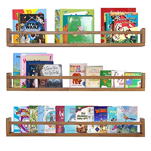 AZSKY Helles Walnussholz-Bücherregal, 91,4 cm, schwebendes, wandmontiertes Bücherregal, Kinderzimmer, Hängeregale, Kleinkinder, Spielzeug, Bücher, Aufbewahrungs-Organizer, 3er-Set von AZSKY