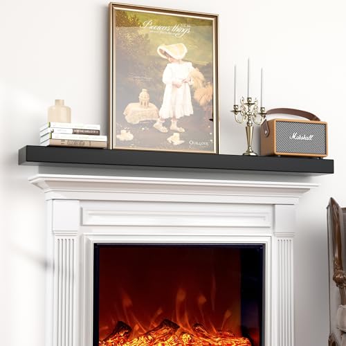 AZSKY Kamin-Kaminregal, 91,4 cm, handgefertigtes schwebendes Kaminregal für über Kamin, schwarzes Wandregal mit unsichtbarer Holzhalterung, Holzregal für Wanddekoration, Wohnzimmer, Schlafzimmer von AZSKY