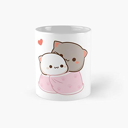 Peach and Goma, Steinzeug Keramik, Cuddling – Mochi Cat Klassische Tasse Bestes Geschenk Lustige Kaffeetassen 325 ml Best Oz von AZSTEEL