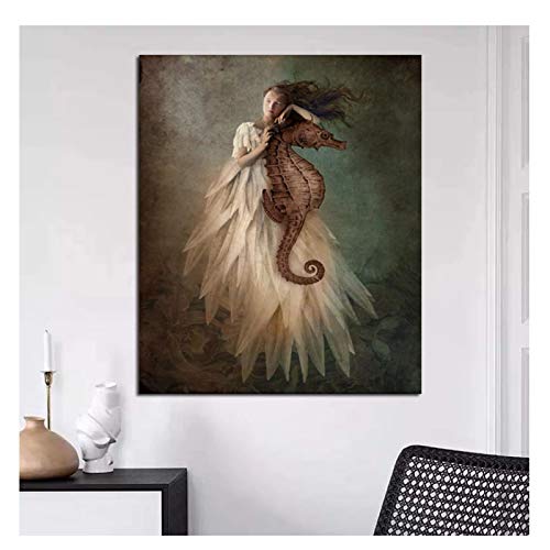 AZTeam Catrin Welz-Stein Leinwand Malerei Moderne Wandkunst Poster Bilder Für Zuhause Wohnzimmer Dekoration Seepferdchen Und Schönheit Bilder-50X70Cm No Frame von AZTeam