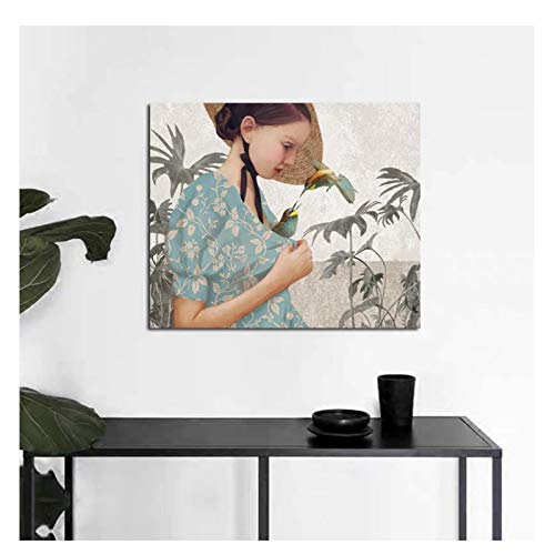 AZTeam Daria Petrilli Mädchen Und Vogel Poster Bild Zimmer Dekor Moderne Wandkunst Leinwand Malerei Einzigartiges Geschenk Für Home Decoration Artwork-60X80Cm No Frame von AZTeam