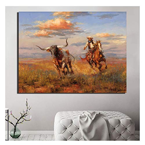 AZTeam Wilde Pferde Western Cowboy Leinwand Poster Drucke Wandkunst Gemälde Dekoratives Bild Für Wohnzimmer Dekoration-60X80Cm Kein Rahmen von AZTeam