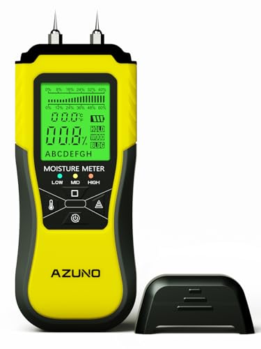 AZUNO Feuchtigkeitsmessgerät, Pin-Typ Holzfeuchtemessgerät mit Batterie und LCD-Display digitale Feuchtemessgerät-Detector für Holz,Wand,Baustoffen,Gipskarton von AZUNO