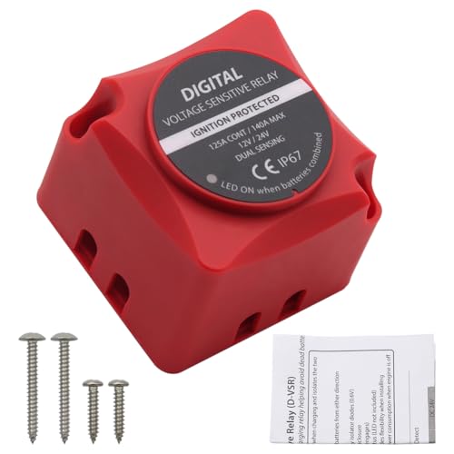 AZURAOKEY 12 V 24 V Dual Smart Battery Isolator - 125A Dual Battery System VSR Isolator Digitalspannung Sensitive Relais -Relais -Autospannungsrelais for UTV RV von AZURAOKEY