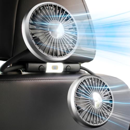 AZURAOKEY Autokühlventilatoren for den Rücksitz, 2025 verbesserte Dual-Head-Autositzventilatoren mit LED-Leuchten, 3-Gang-leistungsstarker Wind, Luftzuhllüter mit 360 ° Rotatierbar von AZURAOKEY