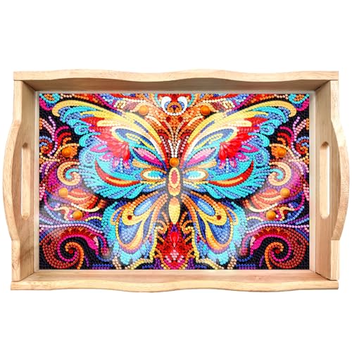 AZURAOKEY DIY Diamond Painting Wooden Serving Tray with Handle Decorative Trays Rectangular Wooden Tray Animal Decorative Tray for Desktop/Coffee Table/Countertop Centerpiece von AZURAOKEY