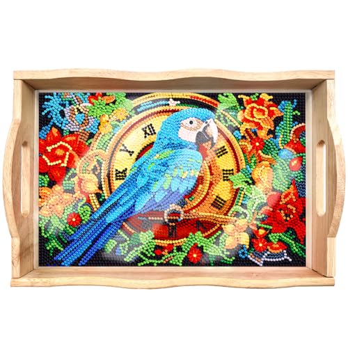 AZURAOKEY DIY Diamond Painting Wooden Serving Tray with Handle Decorative Trays Rectangular Wooden Tray Animal Decorative Tray for Desktop/Coffee Table/Countertop Centerpiece von AZURAOKEY