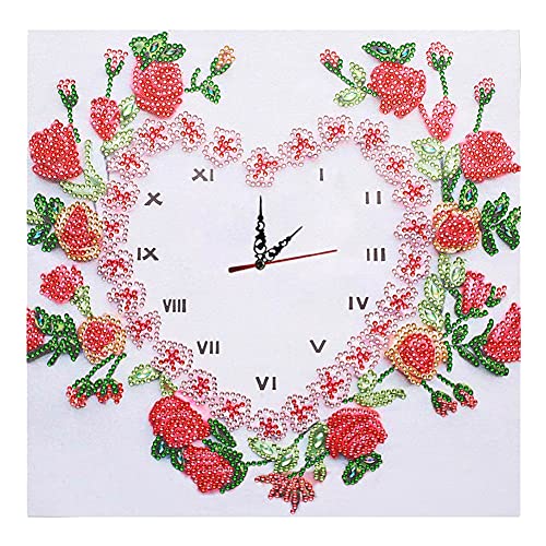 AZURAOKEY Diamond Painting Clock Kits, DIY Special Shaped Diamond Painting Rosen Wanduhr Diamant Malen nach Zahlen Mosaik Kunst Handwerk Home Wall Decor Geschenke von AZURAOKEY