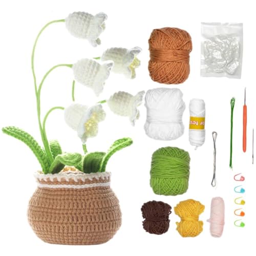 AZURAOKEY Häkelset für Anfänger, niedliches Blumen-Häkel-Starter-Set mit Schritt-für-Schritt-Anleitung (evtl. nicht in deutscher Sprache), handgefertigtes Blumen-Strickset, Nähblumen-Set von AZURAOKEY