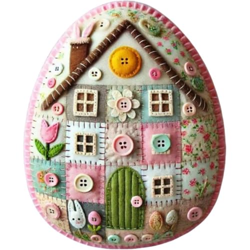 AZURAOKEY Patchwork Filz Egg House | 2,95in Patchwork-Filz Ostern Egg Craft Kit for Ostern - Handbestickungsmuster Hasenhäuser, DIY-Materialpaket for bestickte FilzOstereier von AZURAOKEY
