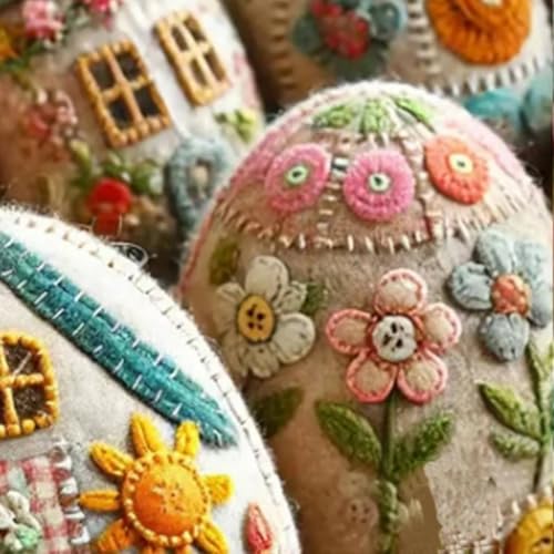 AZURAOKEY Patchwork Filz Egg House | 2,95in Patchwork-Filz Ostern Egg Craft Kit for Ostern - Handbestickungsmuster for Hasenhäuser, DIY-Materialpaket for bestickte FilzOstereier von AZURAOKEY