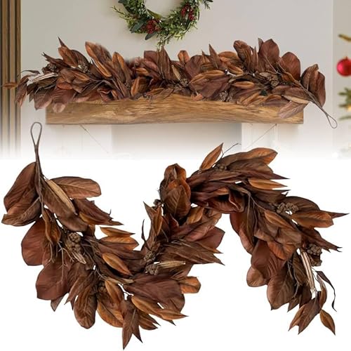 Braune Magnolienblatt-Girlande, 2,7 m Lange herbstliche künstliche Blattgirlande for Innen- und Außen-Dekoration, realistischer Herbstblatt-Dekor for Kamin, Balkon, Erntedank & Weihnachten Braune Magnolienblatt-Girlande, 2,7 m Lange herbstliche künstliche Blattgirlande for Innen- und Außen-Dekoration, realistischer Herbstblatt-Dekor for Kamin, Balkon, Erntedank & Weihnachten von AZURAOKEY