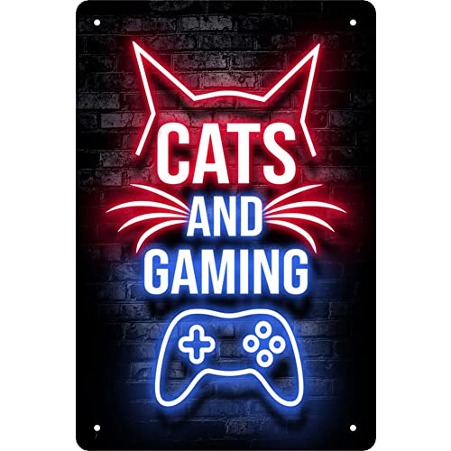 Cats and Gaming Retro Metallschild Blechschild Plakette Poster für Bar Club Cafe Arts von AZURAOKEY