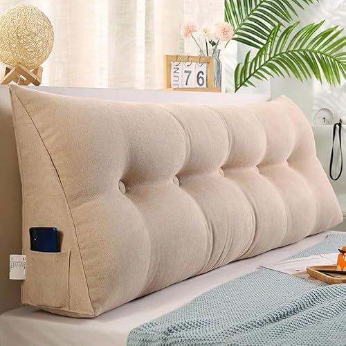 AZVFLY Rückenkissen Lang Rechteck Hohen Rückenlehne Kissen Waschbar Abnehmbar Kopfteil Lesekissen Lendenkissen für Bett Rückenstützkissen mit Seitentasche Keil-Kopfteilkissen von AZVFLY