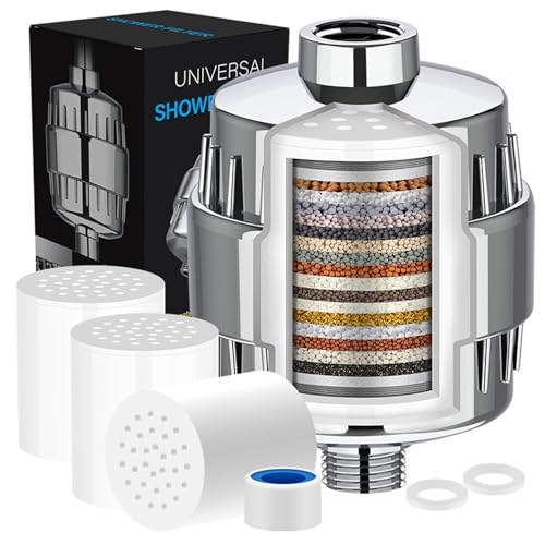 Shower Filter 36 Stufen Duschfilter: Duschfilter mit Vitamin C mit 3 Austauschbarer Kartusche zum Entfernen von Chlor und Schwermetallen Verbessert Haargesundheit(Ein Gerät, drei Chips) von AZVFLY