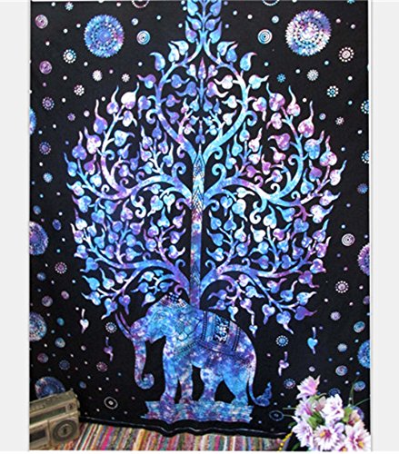 Elefant Tapisserie Indischen Style Wandbild zum Aufhängen Decke 130 * 150 cm Bed Sheet Vorhang Beach Überwurf (Blau) von AZX