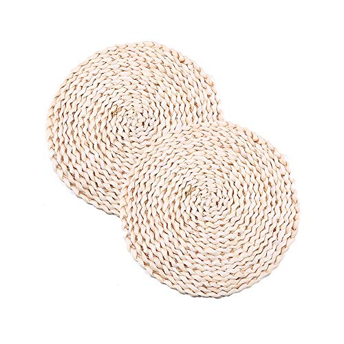 AZXAZ 2 Pack Platzsets Woven Tischset rutschfest Natürliche Strohteematte Für Kitchen Cafe Restaurant Table (Runder Durchmesser 20 cm) von AZXAZ