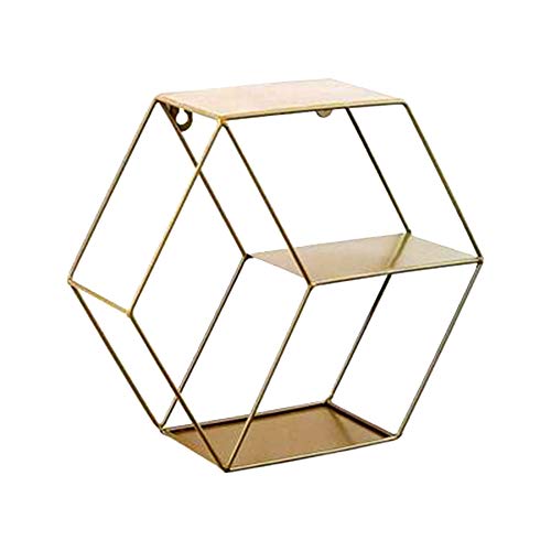 AZXAZ Eisen Wandregal Sechseckiges Metallgitter Schwimmende Regale Displayständer Hängendes Geometrisches Bücherregal Home Office Coffee Book Shop Wanddekoration Schweberegal-Gold von AZXAZ