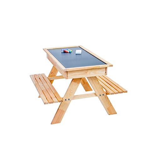 AZZAP Sandkasten Kindersitzgruppe 4in1 Kinder Sitzgarnitur Holz Garten Bank Maltisch Natur von AZZAP