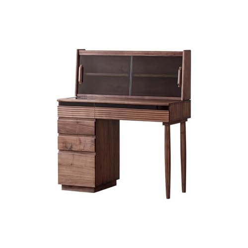 AZZAZETES Kosmetikspiegel mit Beleuchtung 120x45x120cm Walnuss Home Schlafzimmer Bürotisch, Massivholz Schminktisch, Aufbewahrungsmöbel mit Stauraum Kosmetiktisch mit Schreibtisch für Schlafzimmer von AZZAZETES