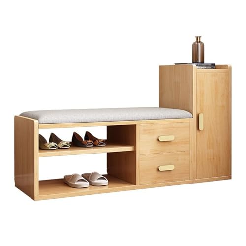 AZZAZETES Schuhregal Schuhaufbewahrungsbank, multifunktionale Schuhregalbank mit Schubladen und Aufbewahrungsschrank, Massivholz-Schuhbank for den Eingangsbereich mit gepolstertem Kissen Schuhablagen AZZAZETES Schuhregal Schuhaufbewahrungsbank, multifunktionale Schuhregalbank mit Schubladen und Aufbewahrungsschrank, Massivholz-Schuhbank for den Eingangsbereich mit gepolstertem Kissen Schuhablagen von AZZAZETES