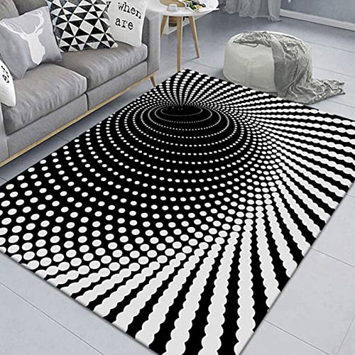AZZRRO 3D-Illusions-Teppich, 180x120cm Wirbel-Druck, optische Täuschung, schwarz-weiß, Stereo-Vision, kreisförmiger Teppich für Küche, Boden, Flur, Wohnzimmer von AZZRRO