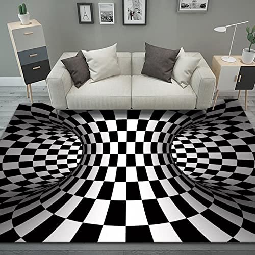 AZZRRO 3D Illusionsteppich 100x90cm Wirbel-Illusionsteppich Quadrat Schwarz-Weiß-Stereovisionsdecke Die für Das Couchtischsofa im Wohnzimmer Verwendet Wird von AZZRRO