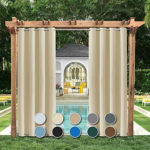 AZZRRO Outdoor Vorhänge Wasserdicht, Winddicht Outdoor Gardinen mit Ösen Oben und Unten, Blickdicht Vorhang UV Schutz Verdunkelungsvorhänge für Balkon Garten Hof1 Stück|400x220cm（BxH） von AZZRRO