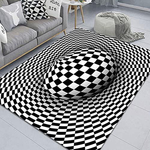 AZZRRO Schwarz-Weißer Vision Teppich, 180x120cm 3D Rechteck Illusionsteppich Stereo Vision Rutschfester Teppich, Für Wohnzimmer, Esszimmer, Schlafzimmer, Küche, Wohnkultur von AZZRRO