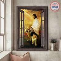 Deutscher Schäferhund Leinwand Go To Beautiful World With Jesus Leinwand, Hund Und Gott Kunst, Hunde Wandkunst von AZbetter