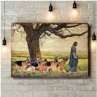 Gott Mit Schäferhund Leinwand, Schäferhund-Liebhaber-Geschenk-Leinwand, Christliches Geschenk-Leinwand, Und Hund-Wand-Kunst, Hund-Haus-Wandbehang von AZbetter