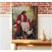 Leinwand-Gott Mit Labrador Retriever, Labrador-Hundeliebhaber-Geschenk-Leinwand, Christliche Geschenk-Leinwand, Jesus Christus-Kunst, Wohnkultur von AZbetter