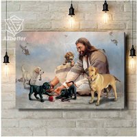 Leinwand-Gott Mit Labrador Retriever, Labrador-Hundeliebhaber-Geschenk-Leinwand, Christliche Geschenk-Leinwand, Jesus Christus-Kunst, Wohnkultur von AZbetter