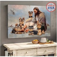 Leinwand Yorkshire Terrier Peaceful Life Surround Jesus | Dog Lover Geschenk, Wandkunst, Mit Hund, Und Gott von AZbetter