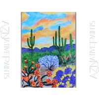 Az Kaktus Kunstmagnet 6cmx9cm | Wüstenlandschaft Magnet Kunst A-Z Motivdruck Geschenke Arizona Souvenir Ava M4 von AZnativePaints