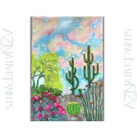 Wüstenlandschaft Kunstdruck Magnet | Arizona Kunstwerk Az Geschenke Souvenir Kaktus Kunst| Ava M5 von AZnativePaints