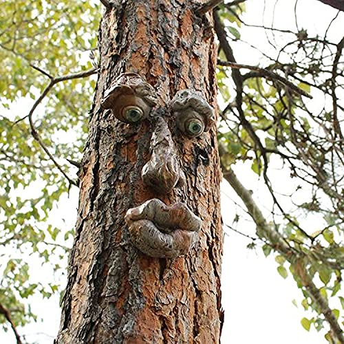 Aaivnmd Baum Gesichter, Baumgesicht Alter Mann, Baumgesicht Gartendeko Greenman Deko, für Hofkunst Freiluft Skulptur und Baumdeko zum Hängen, Wetterfest Lustige Gartendeko Figuren （B） von Aaivnmd