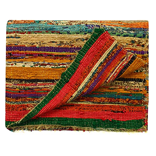 Aakriti Gallery Handmade fleckerlteppichs Chindi Teppich multi farbige indischen Mat Teppich mit Boho-Deko-Teppich (150 x 90 cm) gelb von Aakriti Gallery